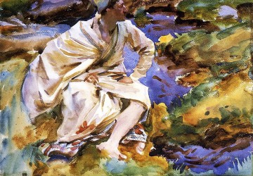 A Man Seated by a Stream Val dAosta Purtud John Singer Sargent Oil Paintings
